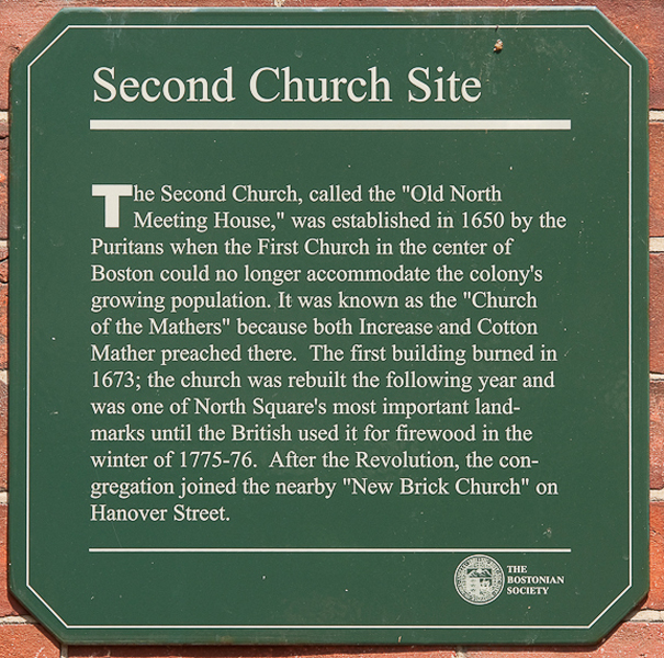 Plaque at site of Second Church in the Northend