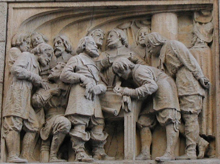 Signing of the COvenant bas relief