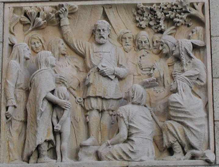 John Eliot Preaching to the Indians bas relief